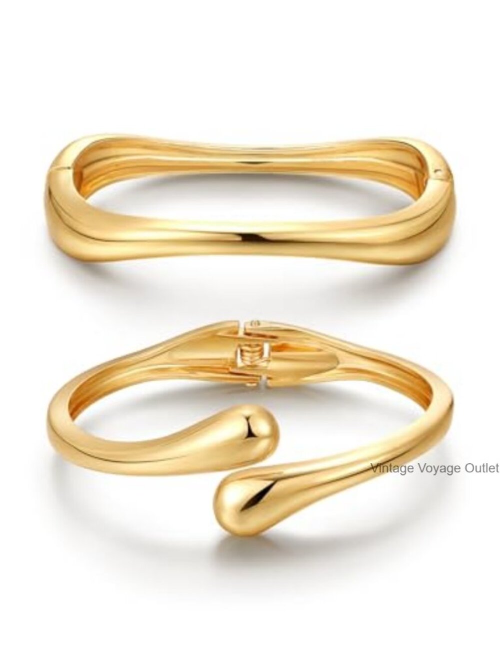 Chunky Gold Bangle Bracelets 14k Gold Plated Wide Cuff Stackable 2PCS